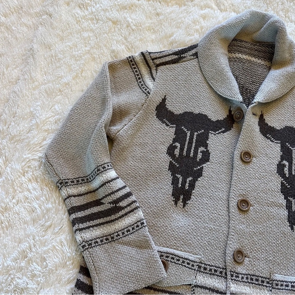 Western Bucking Bronc Rodeo Horse Cowichan Knit Traditional Button Front - Picture 3 of 10